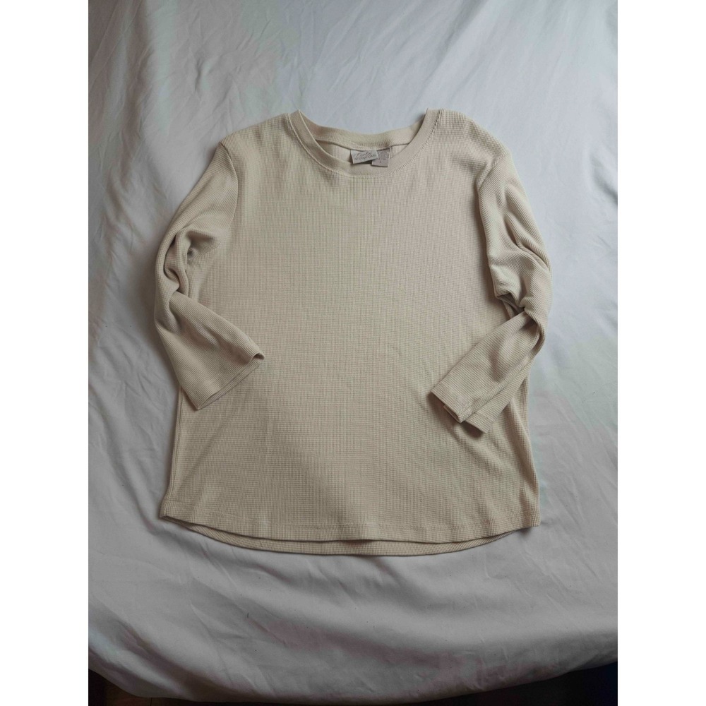 Fiorlini International Shirt Womens Large Tan Waffle Knit Thermal Long Sleeve